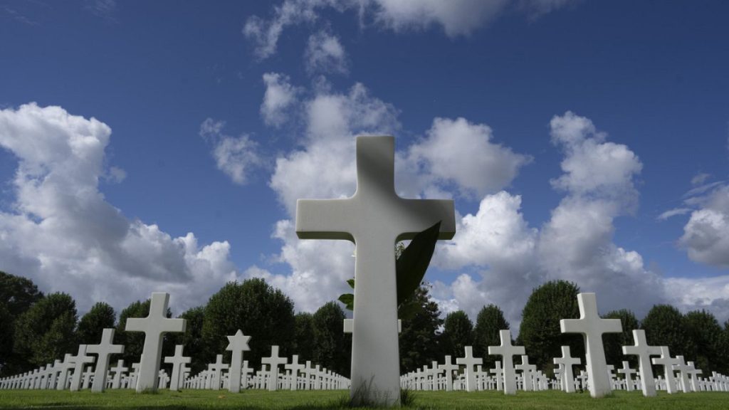 Crosses and Star of David headstones at the Netherlands American Cemetery in Margraten, southern Netherlands, on Wednesday, Sept. 11, 2024.