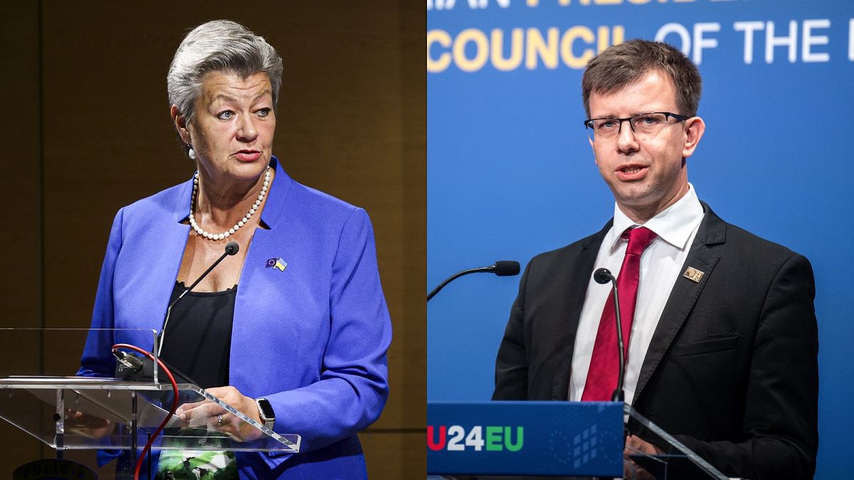 European Commissioner Ylva Johansson (left) and Hungarian Minister Janos Bóka (right).