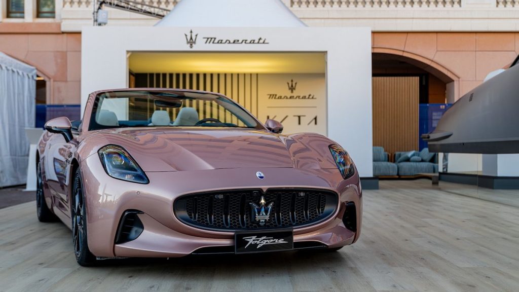 A Maserati GranCabrio Folgore at the Monaco Yatch Show 2024