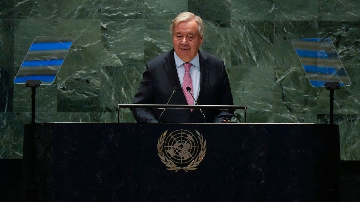 António Guterres, United Nations Secretary-General, speaks to the United Nations General Assembly during the Summit for the Future, 22 September 2024 at UN headquarters.