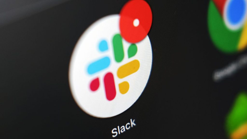 The Slack app icon is displayed on a computer screen, Wednesday, Dec 2, 2020, in Tokyo.