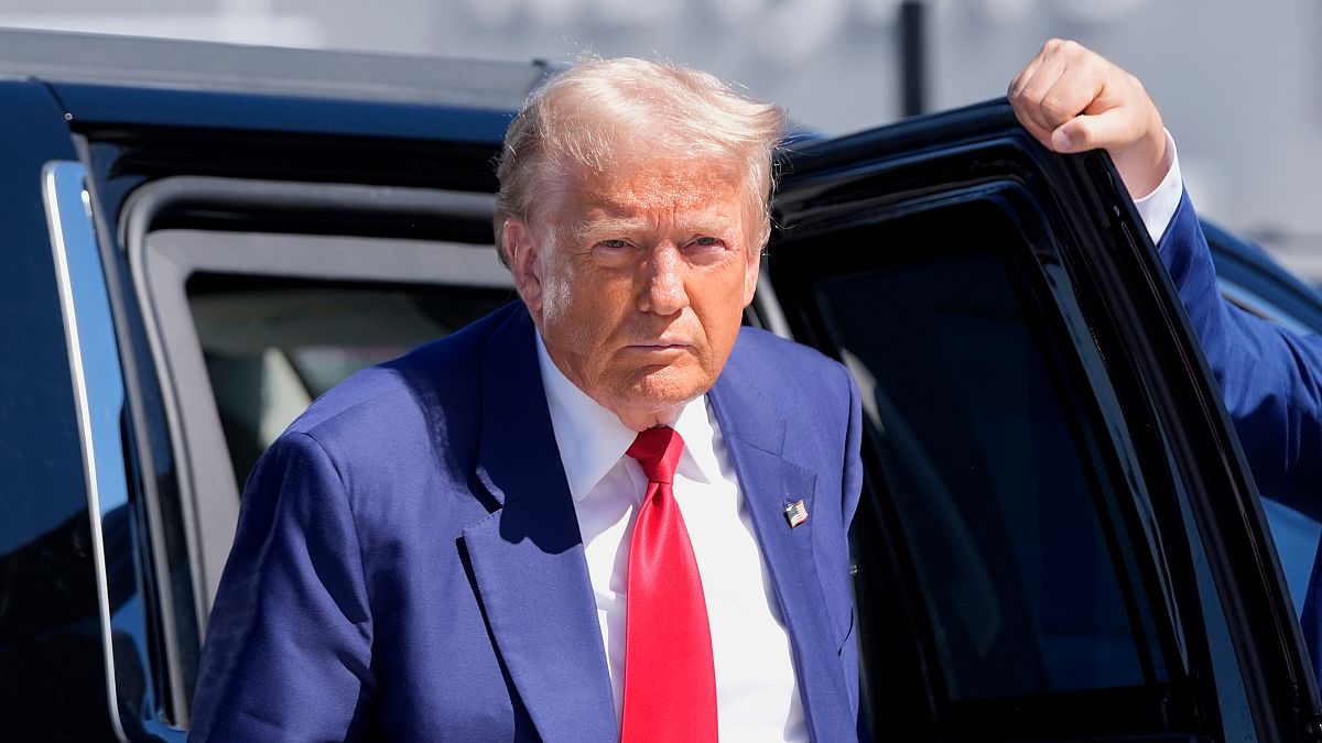 Republican presidential nominee former President Donald Trump arrives at Harry Reid International Airport to board a plane after a campaign trip, Saturday, Sept.14, 2024,