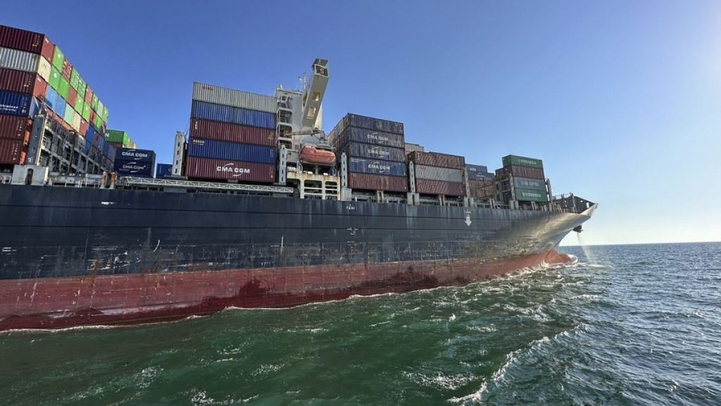 FILE -  Container ship sails through the temporary corridor established for merchant vessels from Ukraine