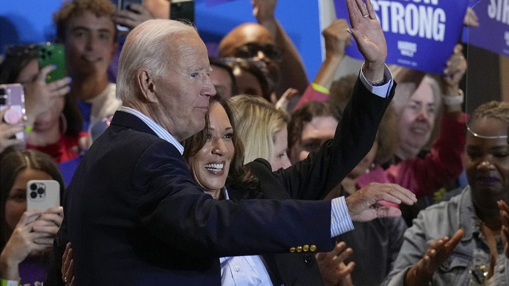 Democratic presidential nominee Vice President Kamala Harris campaigns with President Joe Biden at the IBEW Local Union #5 union hall in Pittsburgh. 2 Sept. 2024.