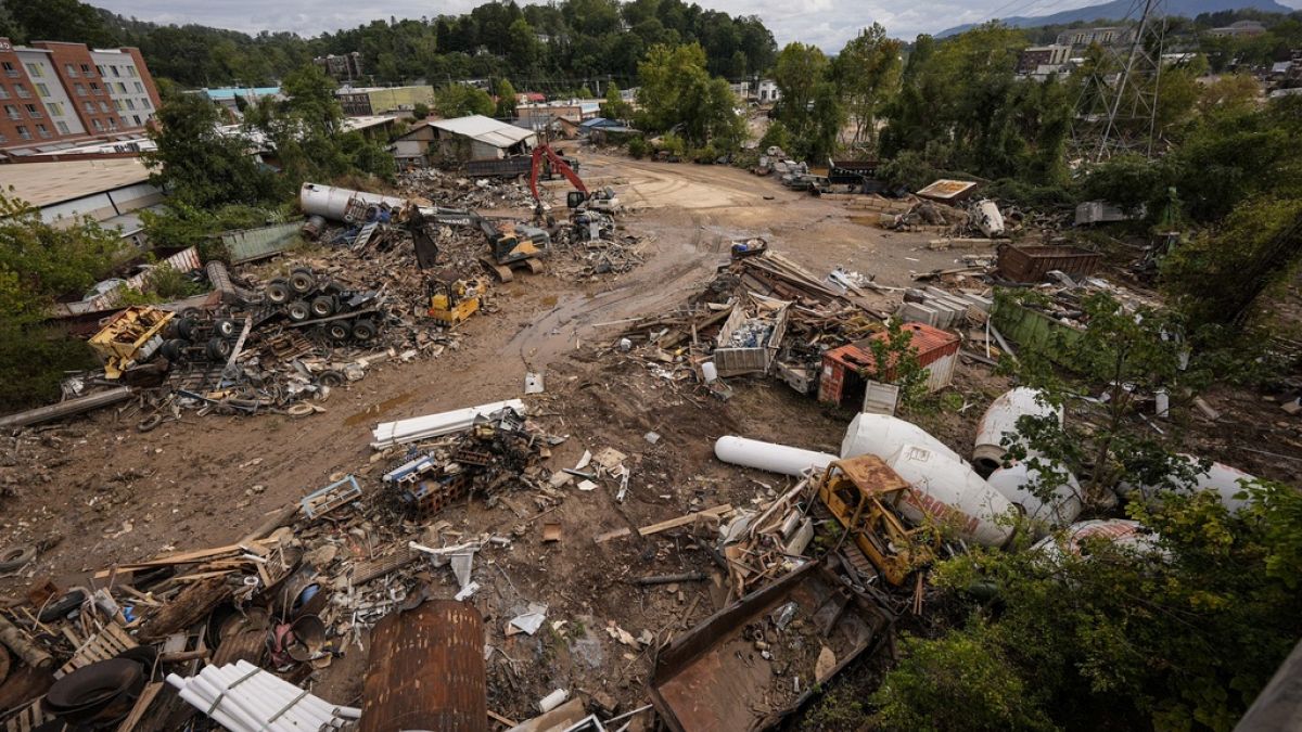 Debris is seen in the aftermath of Hurricane Helene, Monday, 30 September, 2024, in Asheville, North Carolina.