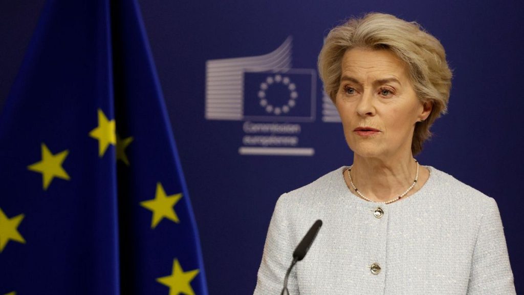 European Commission President Ursula von der Leyen speaks during a meeting with Britain