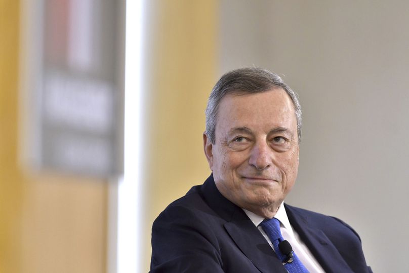 L'ancien Premier ministre italien Mario Draghi, lors d'une cérémonie au cours de laquelle il a reçu le prix Miriam Pozen 2023, à Cambridge, Massachusetts, juin 2023