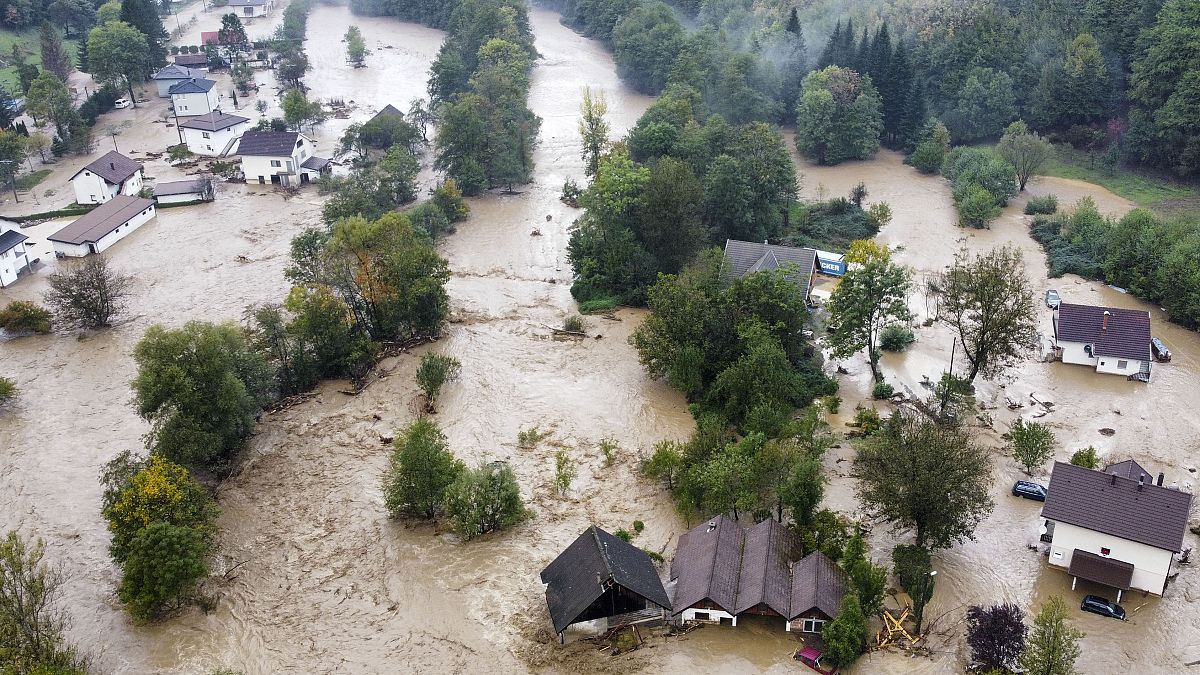 Flooded houses after heavy rain in the village of Luke near the town of Fojnica, October 4, 2024