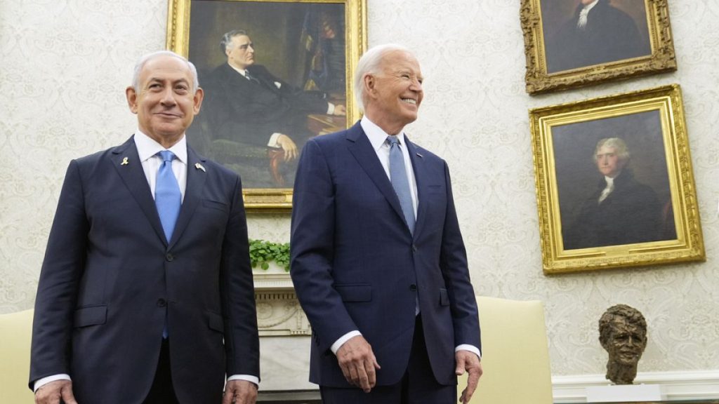 FILE - President Joe Biden, right, and Israeli Prime Minister Benjamin Netanyahu in the Oval Office of the White House in Washington,  July 25, 2024