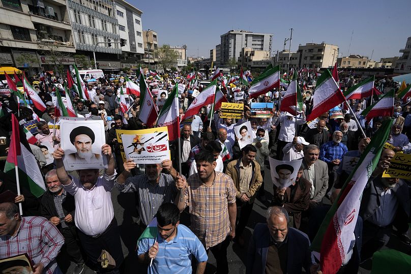 Des Iraniens assistent à un rassemblement anti-israélien après la prière du vendredi à Téhéran, le 19 avril 2024