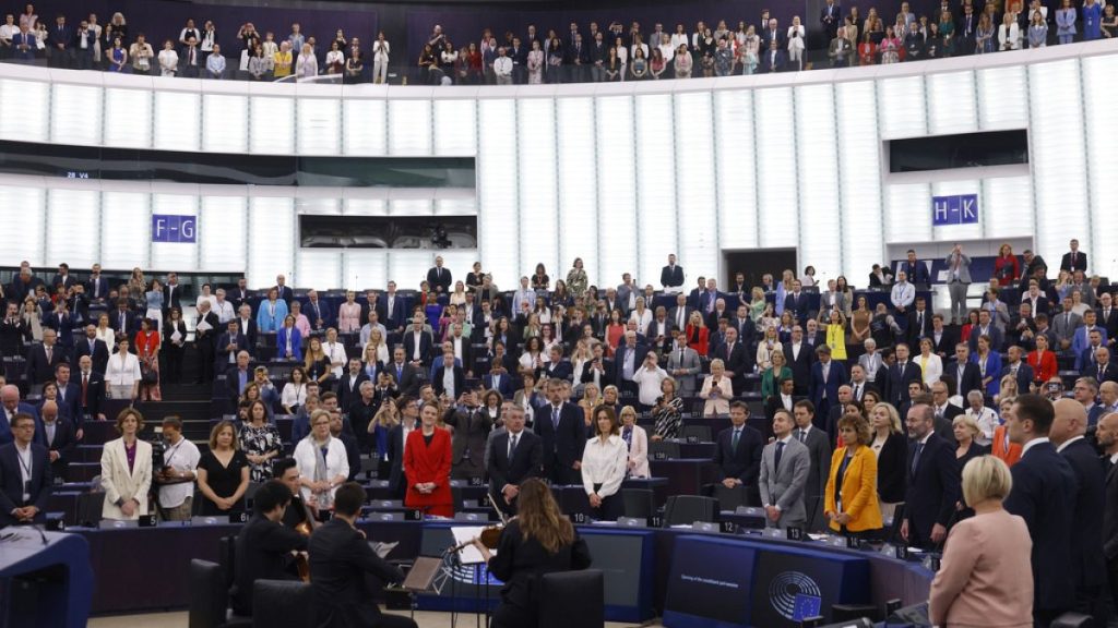 The opening plenary of the newly-elected European Parliament in Strasbourg, eastern France, Tuesday, July 16, 2024