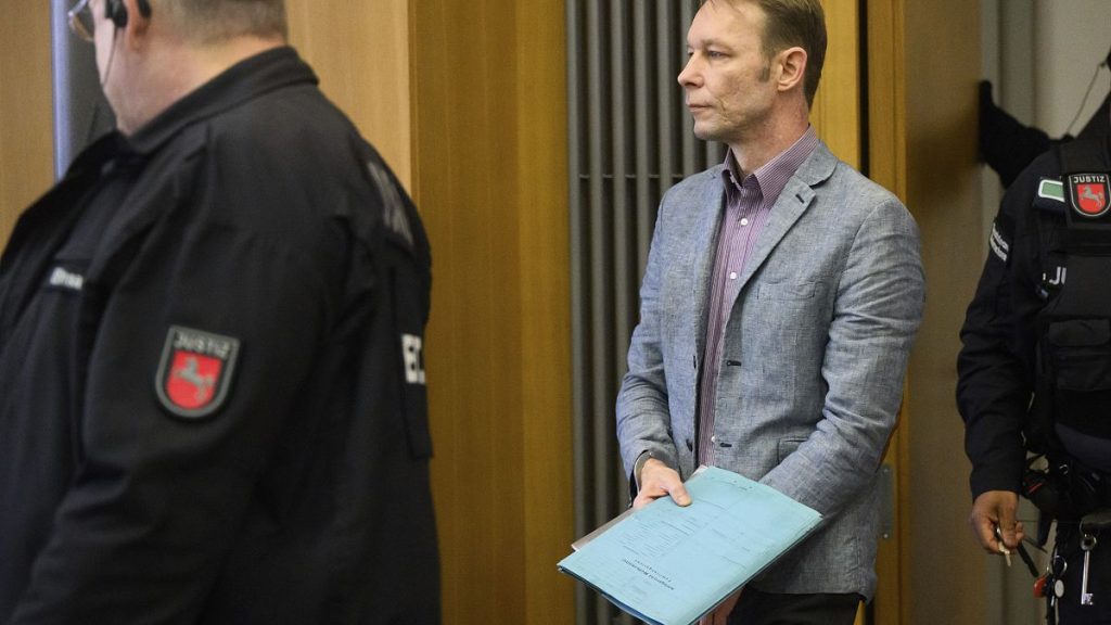 Christian B. centre, arrives at the start of his trial, at Braunschweig district court, in Brunswick, Germany, on Feb. 16, 2024.