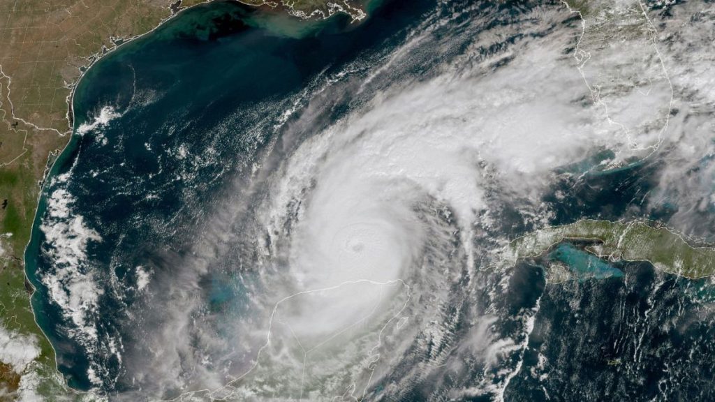 GOES-16 GeoColor satellite image shows Hurricane Milton in the Gulf of Mexico.