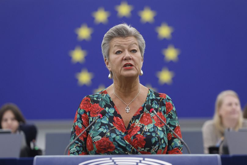 La commissaire européenne chargée de la migration et des affaires intérieures, Ylva Johansson, s'exprime en septembre au Parlement européen à Strasbourg