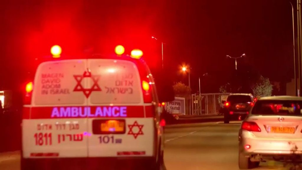 An ambulance near the military base at Binyamina in central Israel, 13 Ocotber, 2024