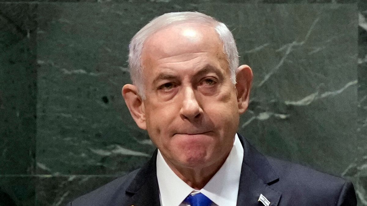 Israel Prime Minister Benjamin Netanyahu listens to audience applause after his address to the 79th session of the United Nations General Assembly, Friday, Sept. 27, 2024.