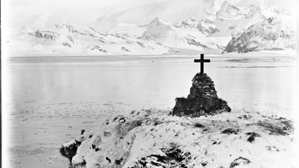 The wooden cross stood for nearly a century at King Edward Point, South Georgia, near Grytviken.