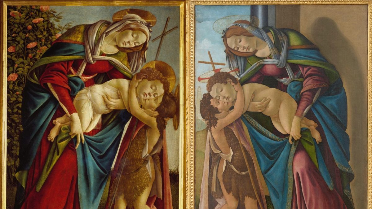 The original by Botticelli (left) and the copy from his studio (right)