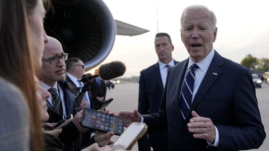 US President Joe Biden talks to the media before departing from Berlin, 18 October, 2024