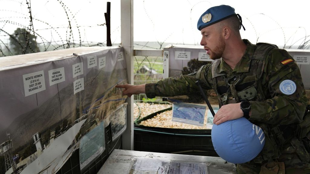 A UNIFIL peacekeeper at an observation tower in the Lebanese village of Abbassiyeh, 10 January, 2024