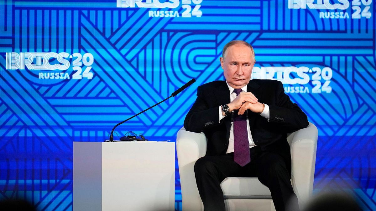 Russian President Vladimir Putin attends the BRICS business forum in Moscow, Russia, on 18 October 2024