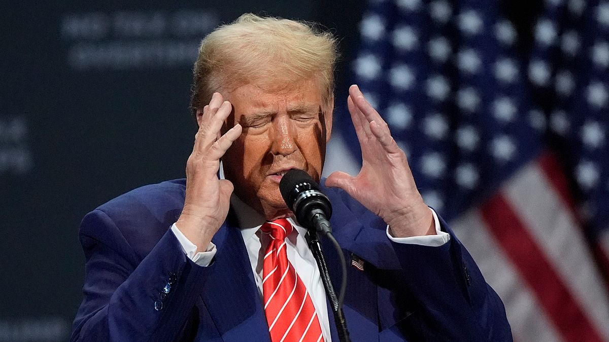 Republican presidential nominee former President Donald Trump speaks at a campaign event in Atlanta, Georgia.