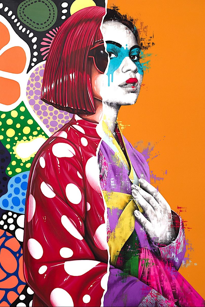 Une œuvre de la série HomEage de Fin DAC, combinant son propre style avec celui de Yayoi Kusama. 