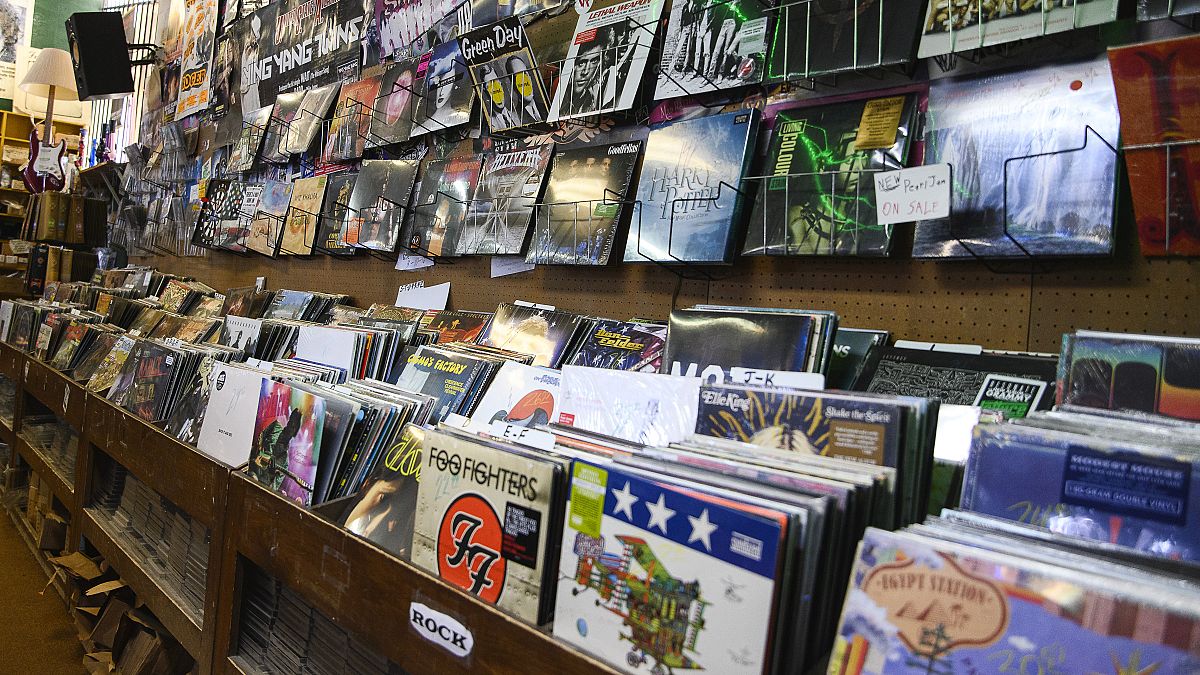 Vinyl records line the shelves of Endless Horizons, a record store, ahead of Record Store Day Thursday, April 21, 2022 in Odessa, Texas.