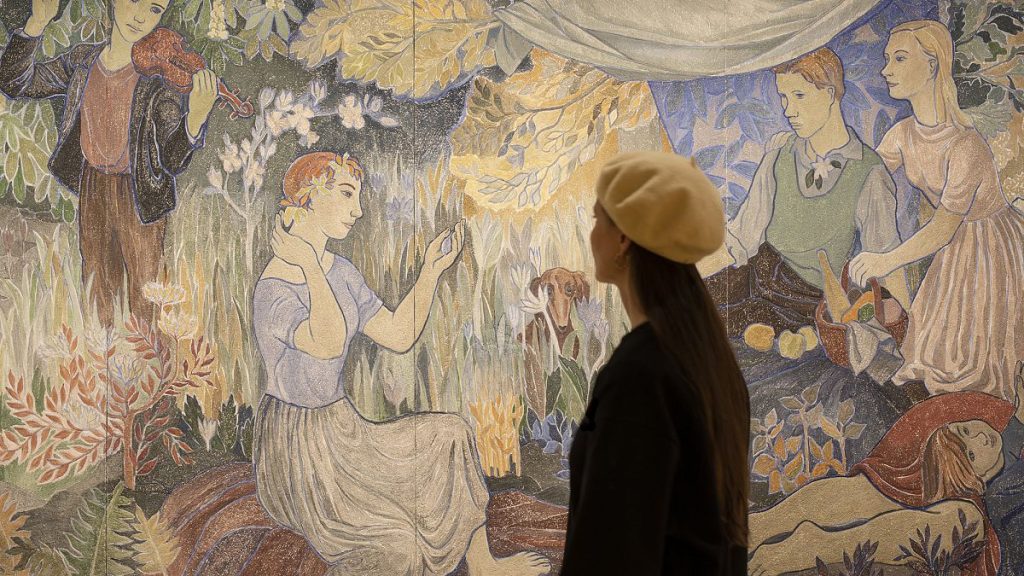 Installation view. Tove Jansson: Party in the Countryside, 1947 (detail). HAM Helsinki Art Museum.