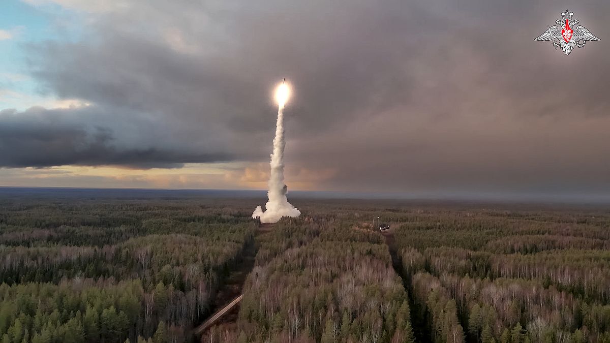 A Yars intercontinental ballistic missile is test-fired from the Plesetsk launchpad in northwestern Russia.