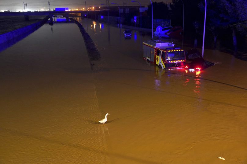 Les voitures sont coincées par les inondations à Valence