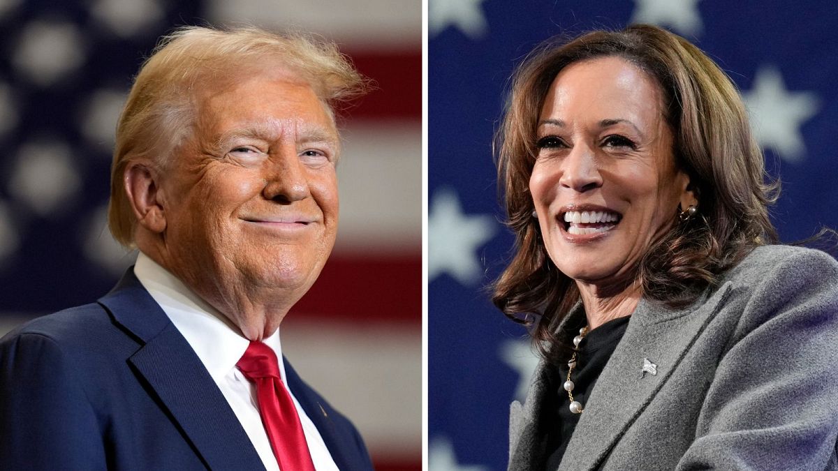 Side by side of Republican presidential nominee Donald Trump and Democratic presidential nominee Kamala Harris.