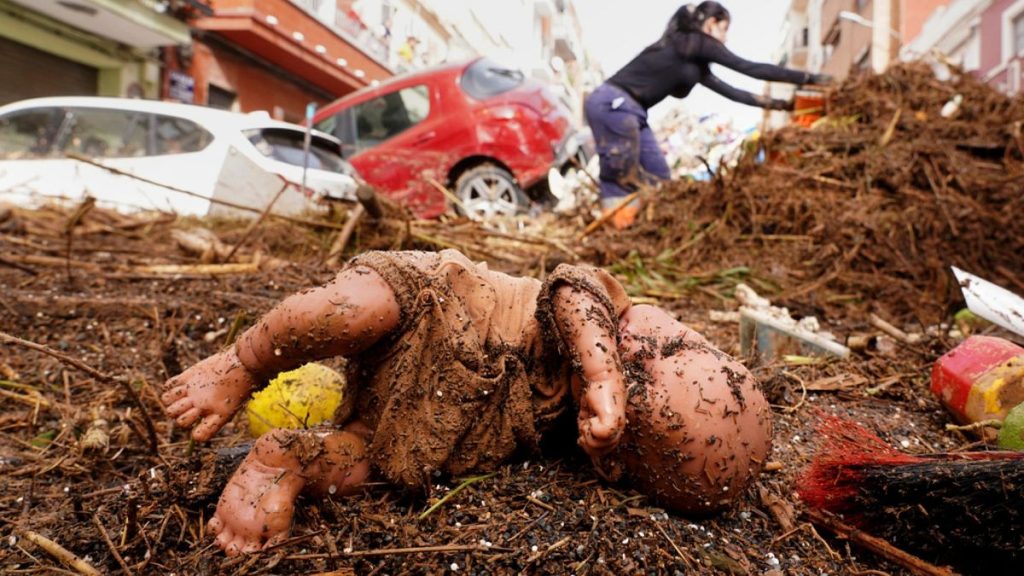 A doll swept away by the floods in Valencia, Spain.