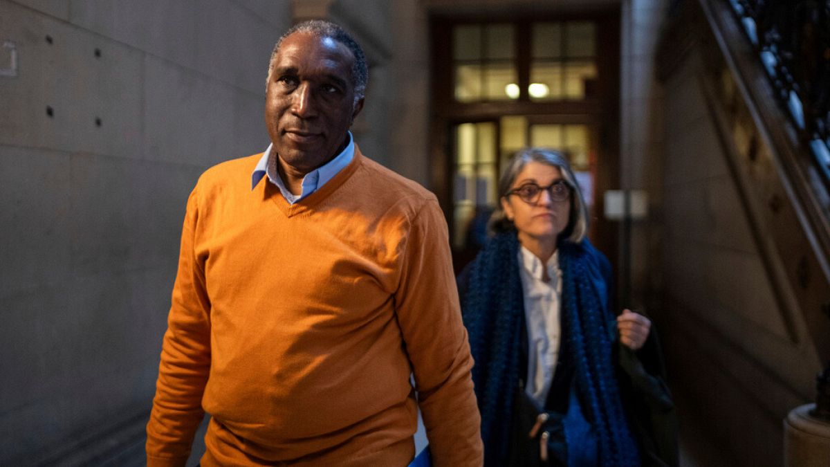 Eugene Rwamucyo, a Rwandan former doctor accused of having played a role in the 1994 genocide arrives at a Paris court which is expected to render its verdict in his trial.