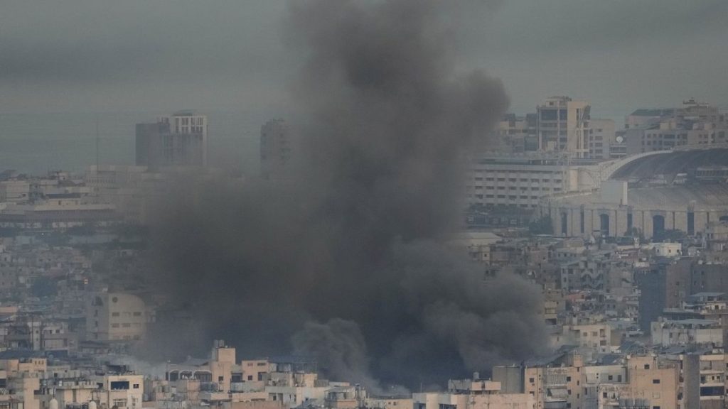 Smoke rises from Israeli airstrikes on Dahiyeh, Beirut