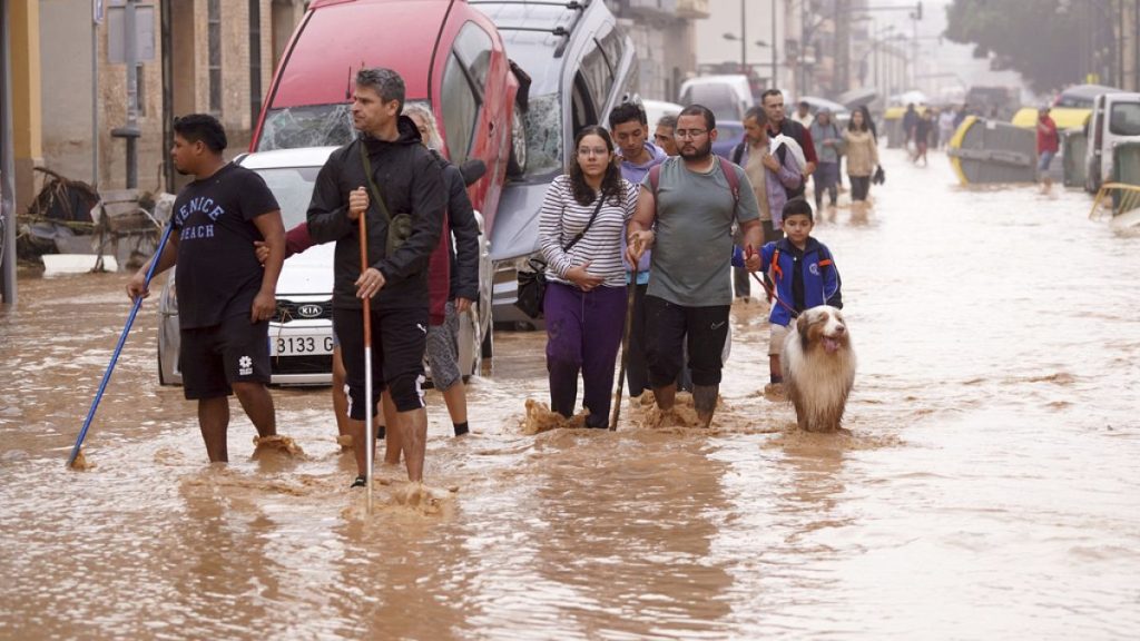 A flooded street in Valencia, Spain, Wednesday, 30 October 2024