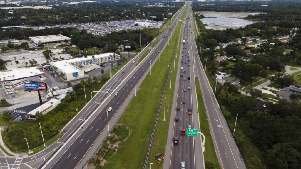 traffic flows eastbound along Interstate 4 as residents continue to follow evacuation orders ahead of Hurricane Milton,