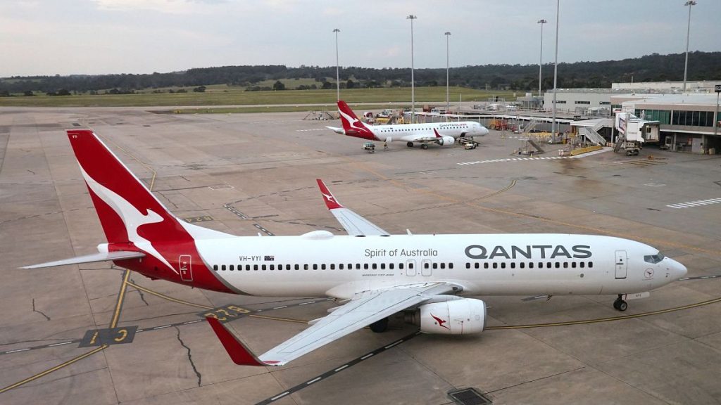 A Qantas jet arrives at Melbourne