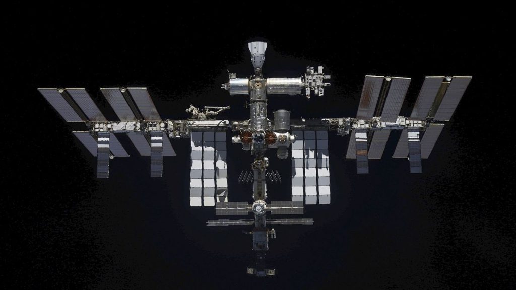 A view of the International Space Station taken on March 30, 2022 by crew of Russian Soyuz MS-19 space ship after undocking from the Station.