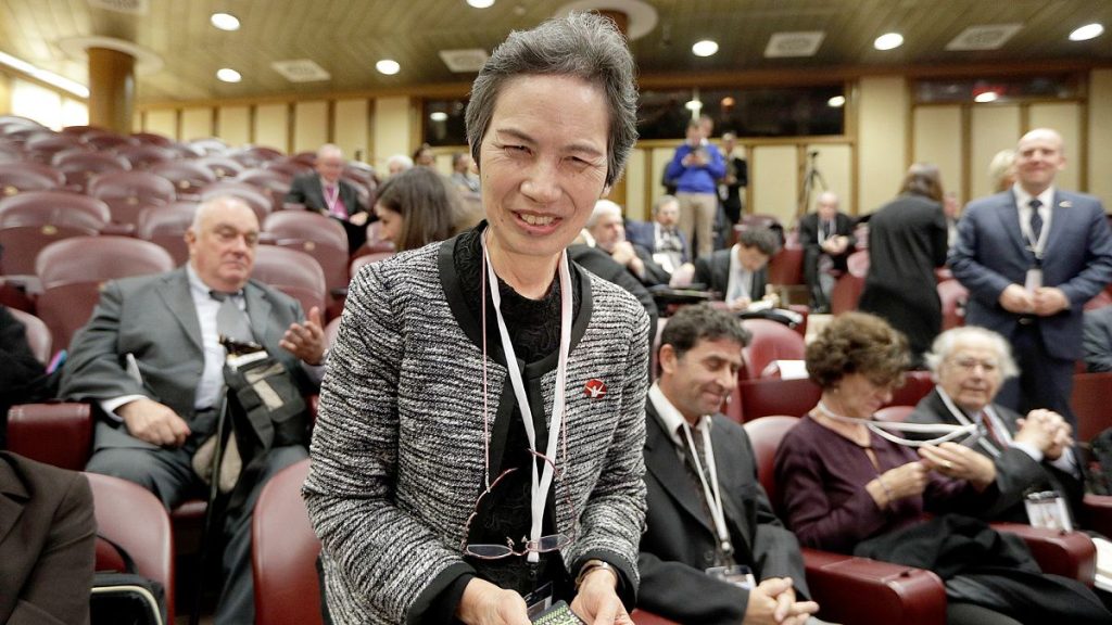 FILE - Assistant Secretary General of Nihon Hidankyo and atomic bomb survivor Masako Wada at a conference on nuclear disarmament, at the Vatican, 10 November 2017