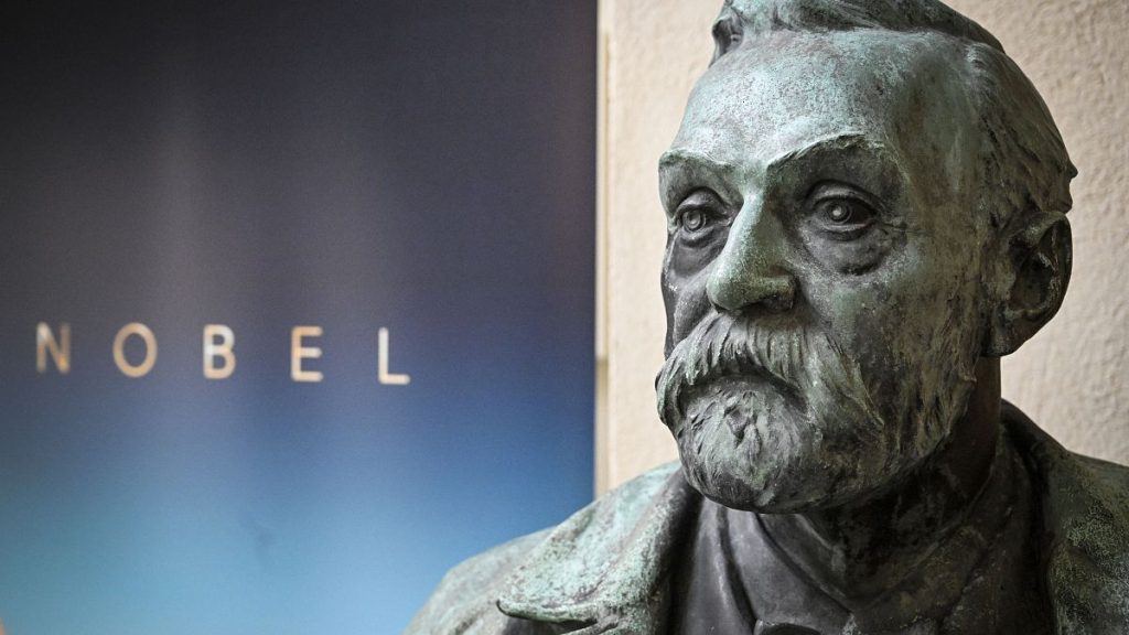 A bust of Alfred Nobel on display following a press conference at the Karolinska Institute in Stockholm, Sweden. 3 October 2022.