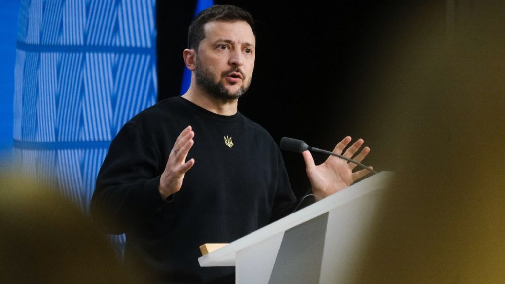 Ukrainian President Volodymyr Zelenskyy speaks to the press after joining a meeting of EU leaders in Brussels on October 17, 2024.