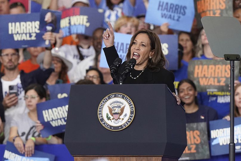 La vice-présidente démocrate Kamala Harris s'exprime lors d'un rassemblement électoral à Raleigh.