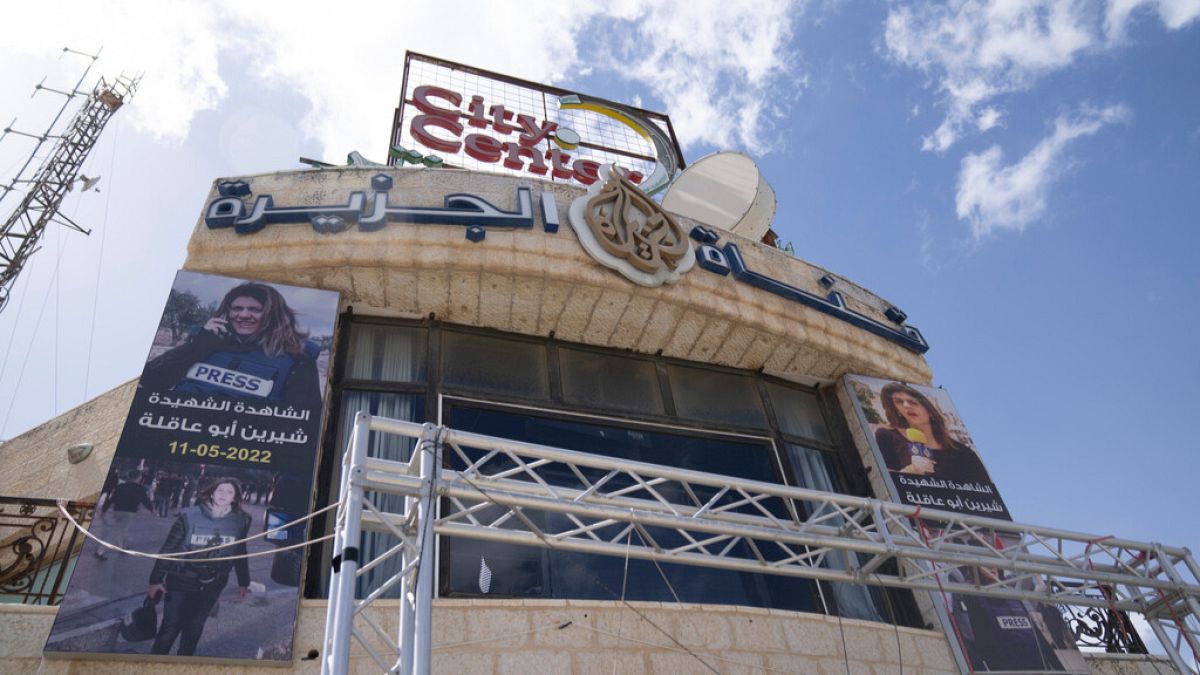 FILE - Al Jazeera network office in the West Bank city of Ramallah is shown May 5, 2024.