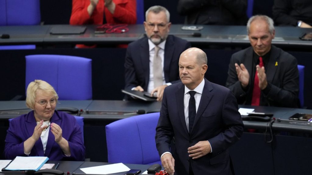 German Chancellor Olaf Scholz attends a special session of parliament in Berlin, Germany, Thursday, Oct. 10, 2024.