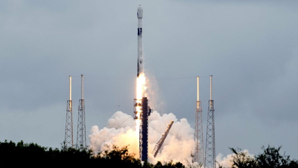 A SpaceX Falcon 9 rocket lifts off from the Cape Canaveral Space Force Station, Monday, October 7, 2024 carrying a Europe