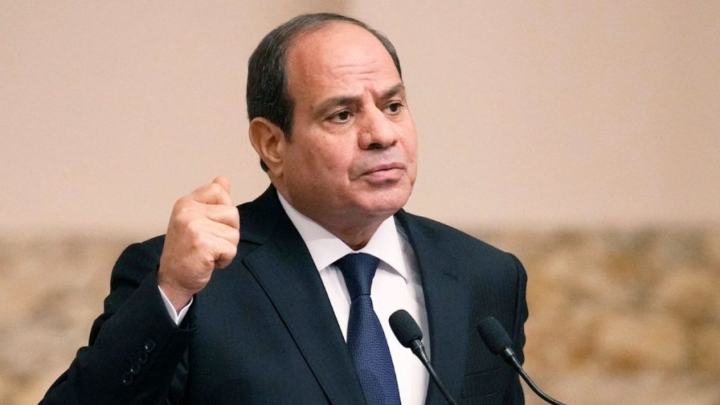 Egyptian President Abdel Fattah el-Sissi gestures during a joint news conference in Cairo, Egypt, Oct. 25, 2023.