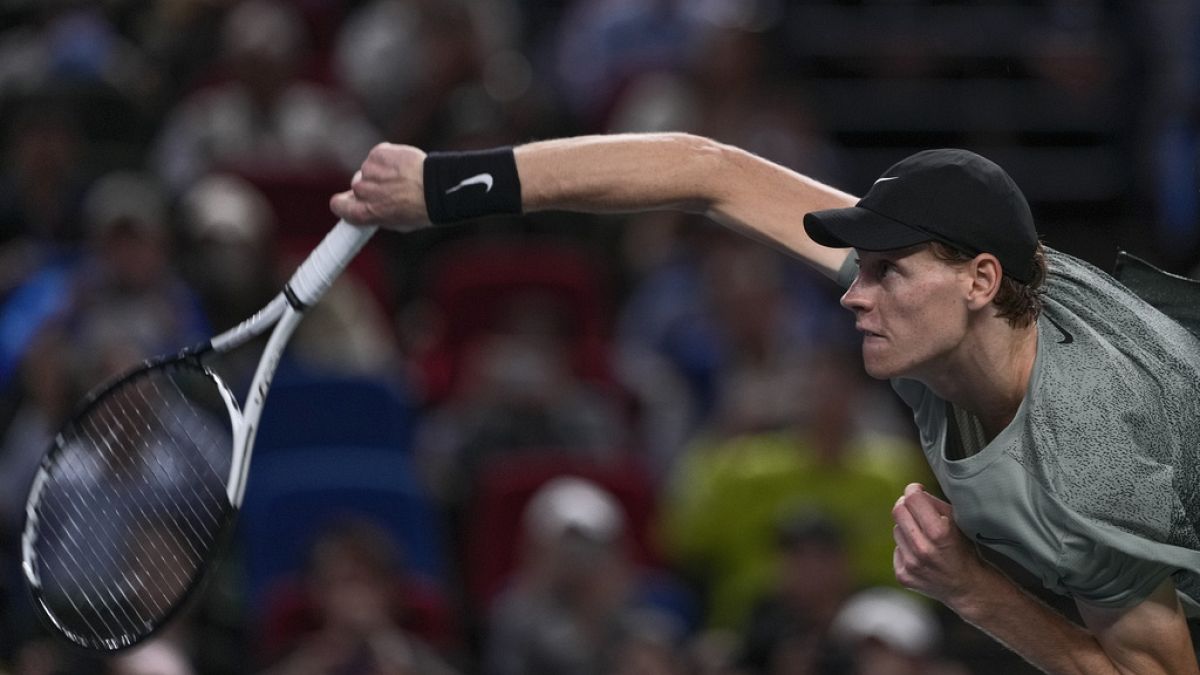 Jannik Sinner of Italy at Qizhong Forest Sports City Tennis Center in Shanghai, China, Sunday, Oct. 13, 2024.