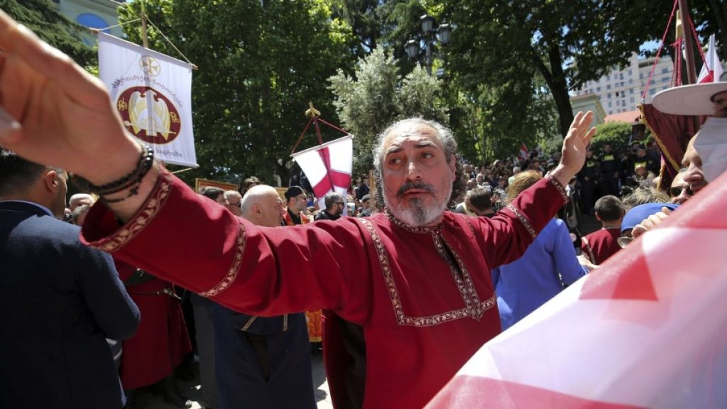 A Georgian Orthodox Church clergyman attends a celebration of the Day of Family Purity in Tbilisi, Georgia, on Jan. 7, 2020.