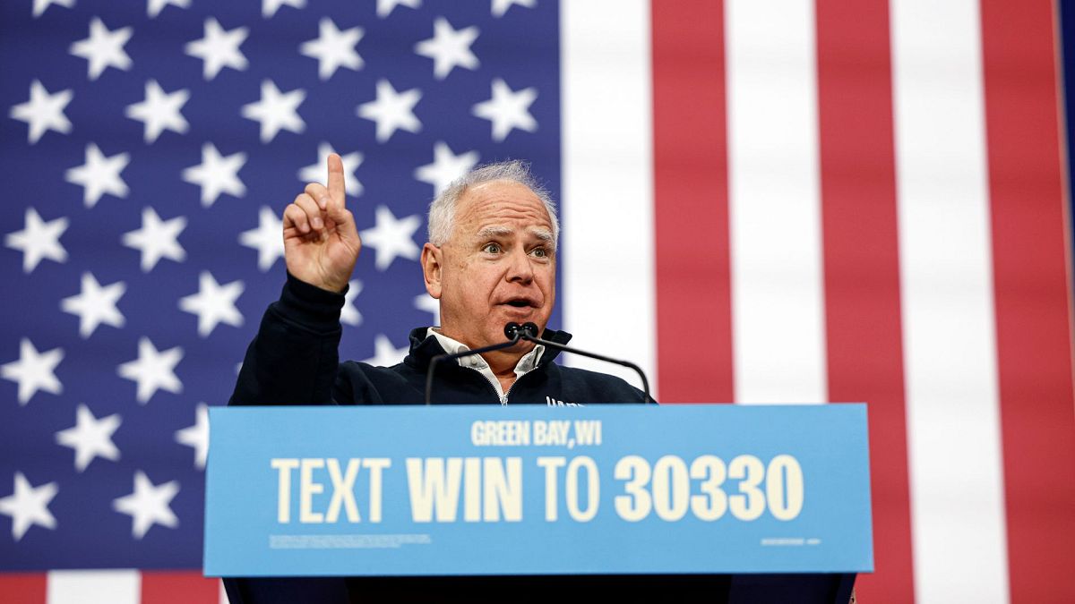 Democratic vice presidential nominee Minnesota Gov. Tim Walz speaks at a campaign event Monday, 14 October 2024, in Green Bay, Wis.